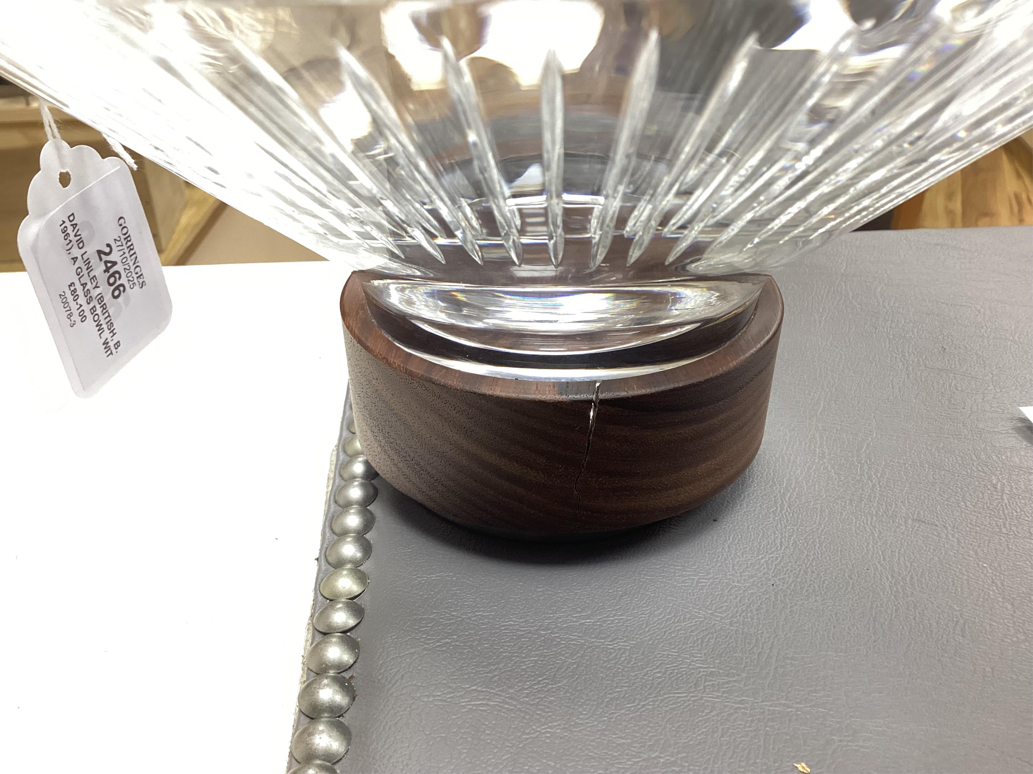 David Linley (British, B. 1961), a glass bowl with turned wood base, 24.5cm diameter